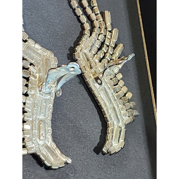 Vintage Rhinestone Dangling Baguette Clip On Earrings Long Ear Climbers Clear 4" - Picture 4 of 12